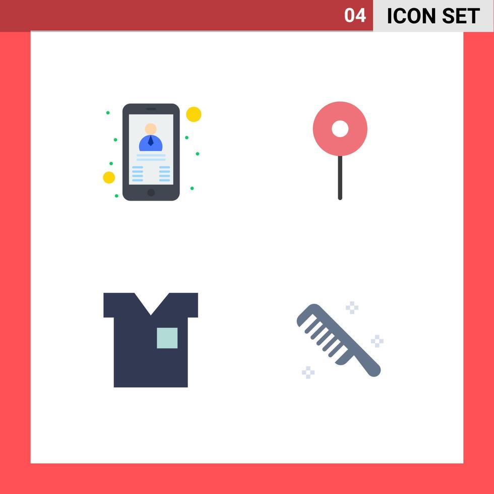 4 Thematic Vector Flat Icons and Editable Symbols of contact fashion boss pin t shirt Editable Vector Design Elements