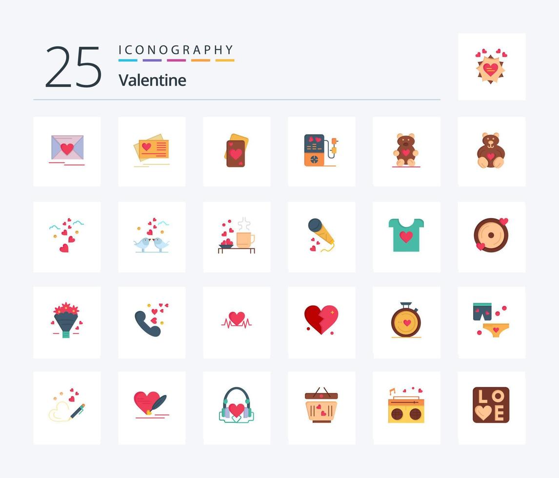 san valentín 25 paquete de iconos de color plano que incluye corazón. amar. tarjeta. día. enamorado vector