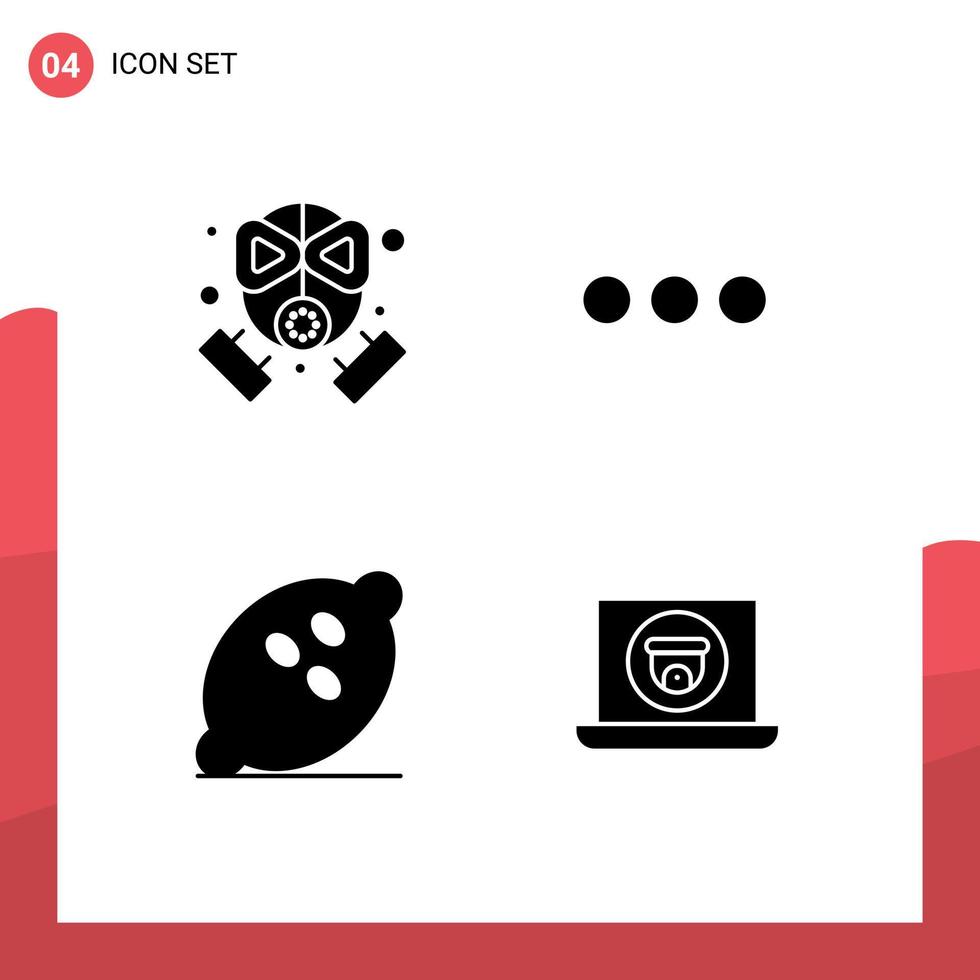 Group of 4 Modern Solid Glyphs Set for fire food protection massege fruits Editable Vector Design Elements