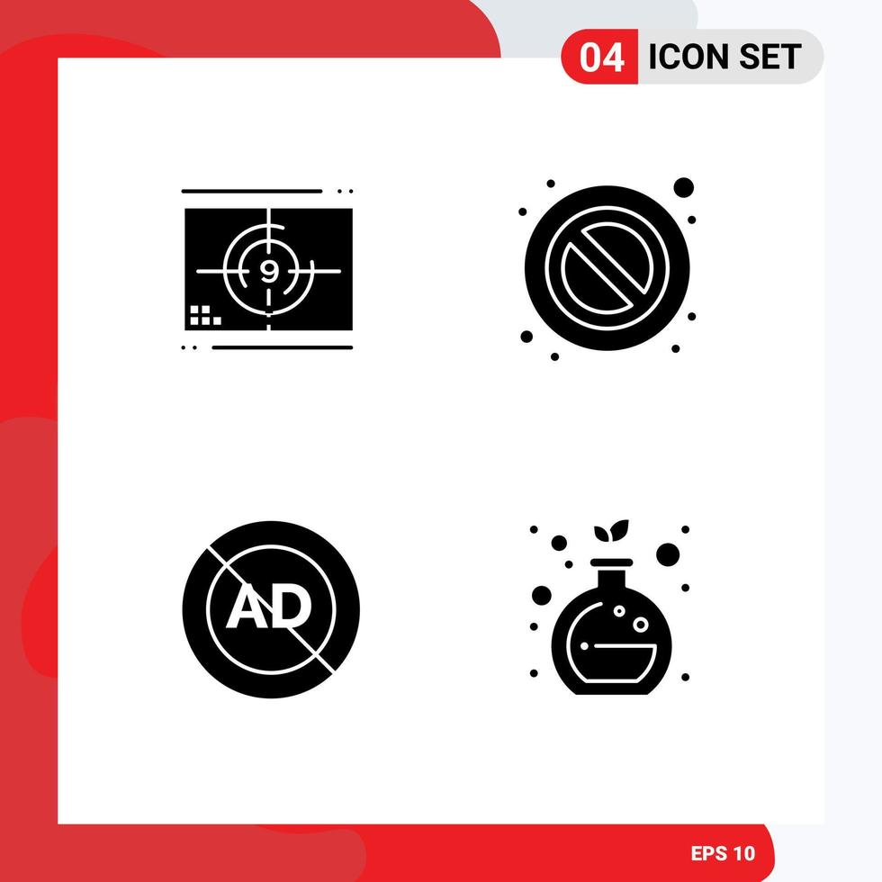 Group of 4 Modern Solid Glyphs Set for film ad block opening stop advertising Editable Vector Design Elements