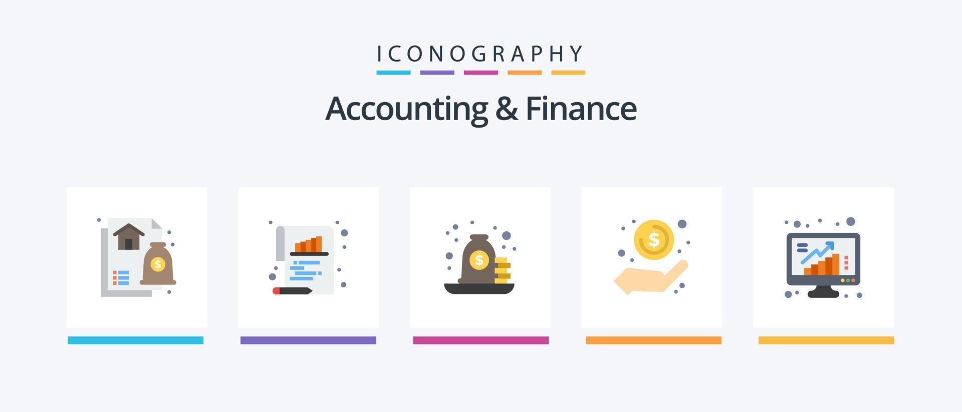 Accounting And Finance Flat 5 Icon Pack Including profit. money. loan. hand. loan. Creative Icons Design vector