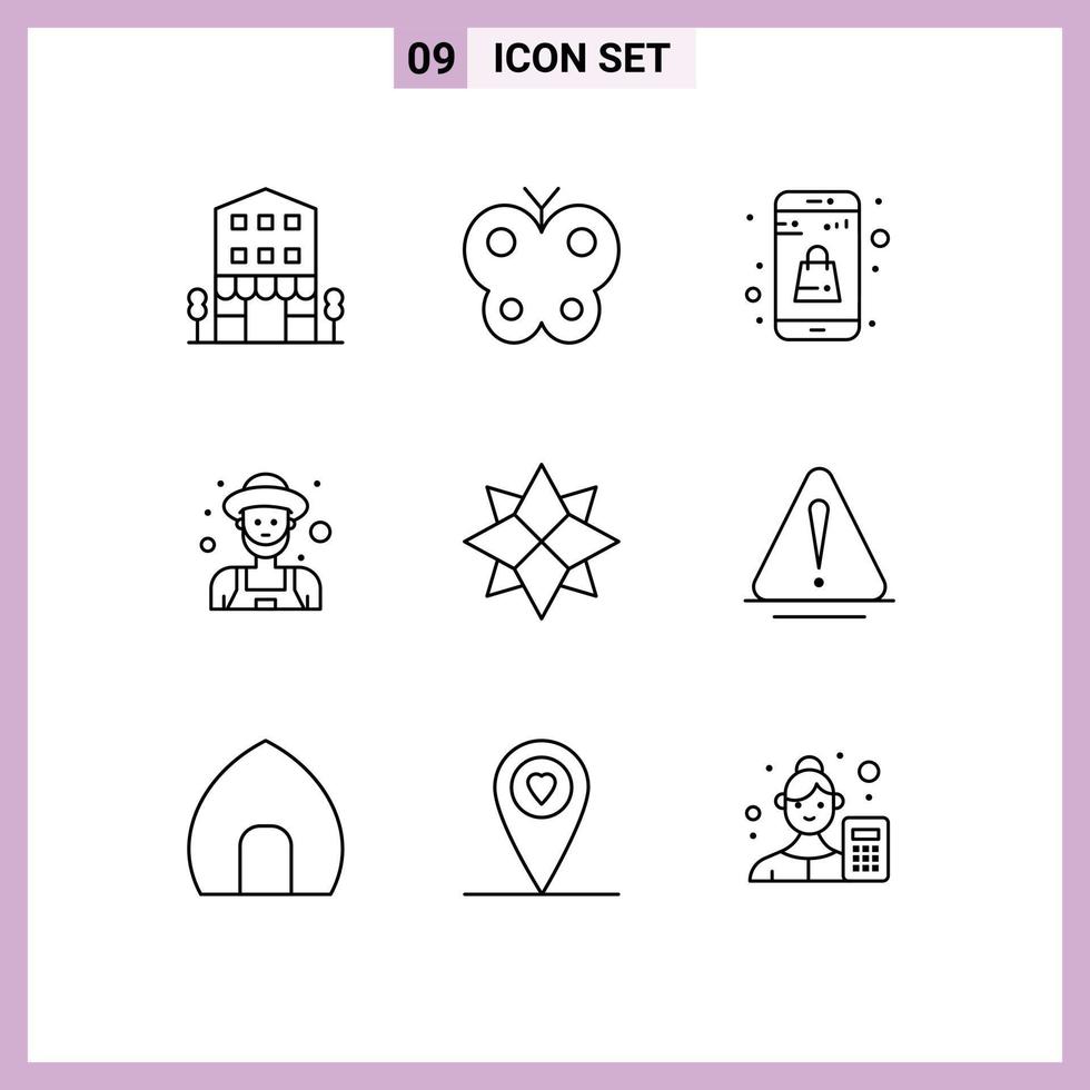 Group of 9 Modern Outlines Set for decoration man nature gardener online app Editable Vector Design Elements
