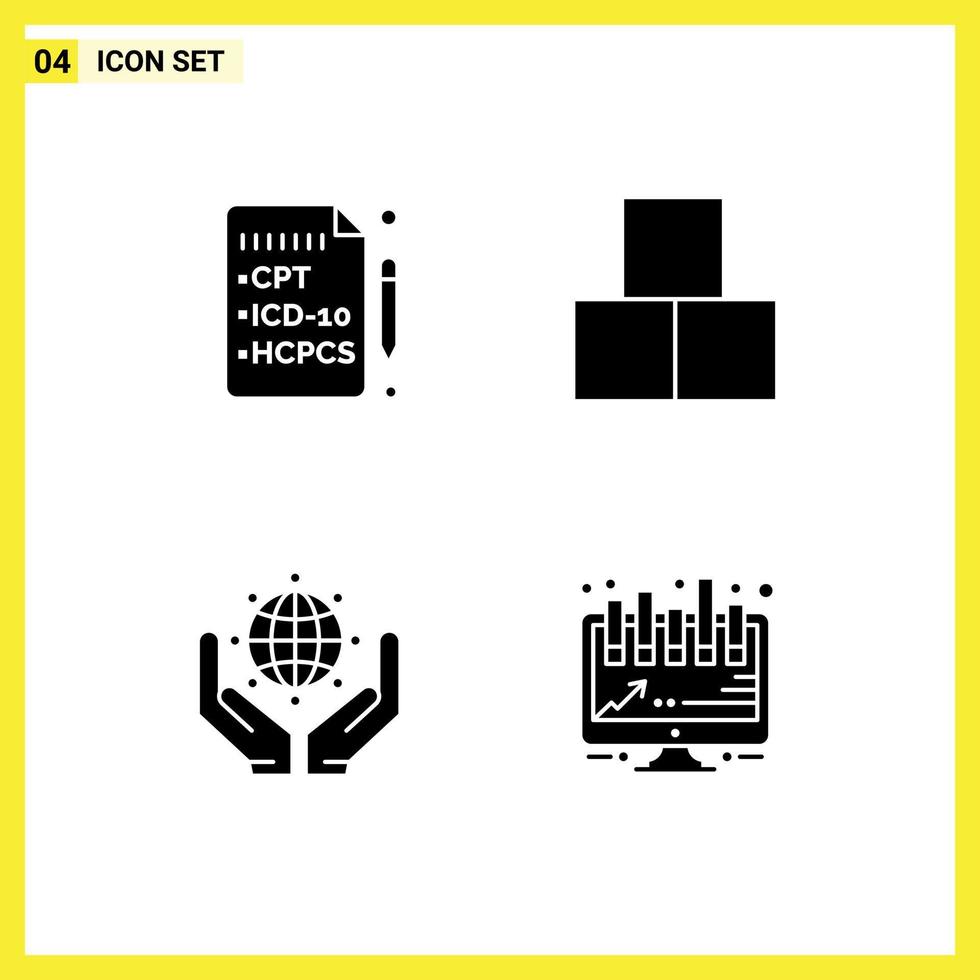 Solid Glyph Pack of 4 Universal Symbols of health save the world blocks toy analytics Editable Vector Design Elements