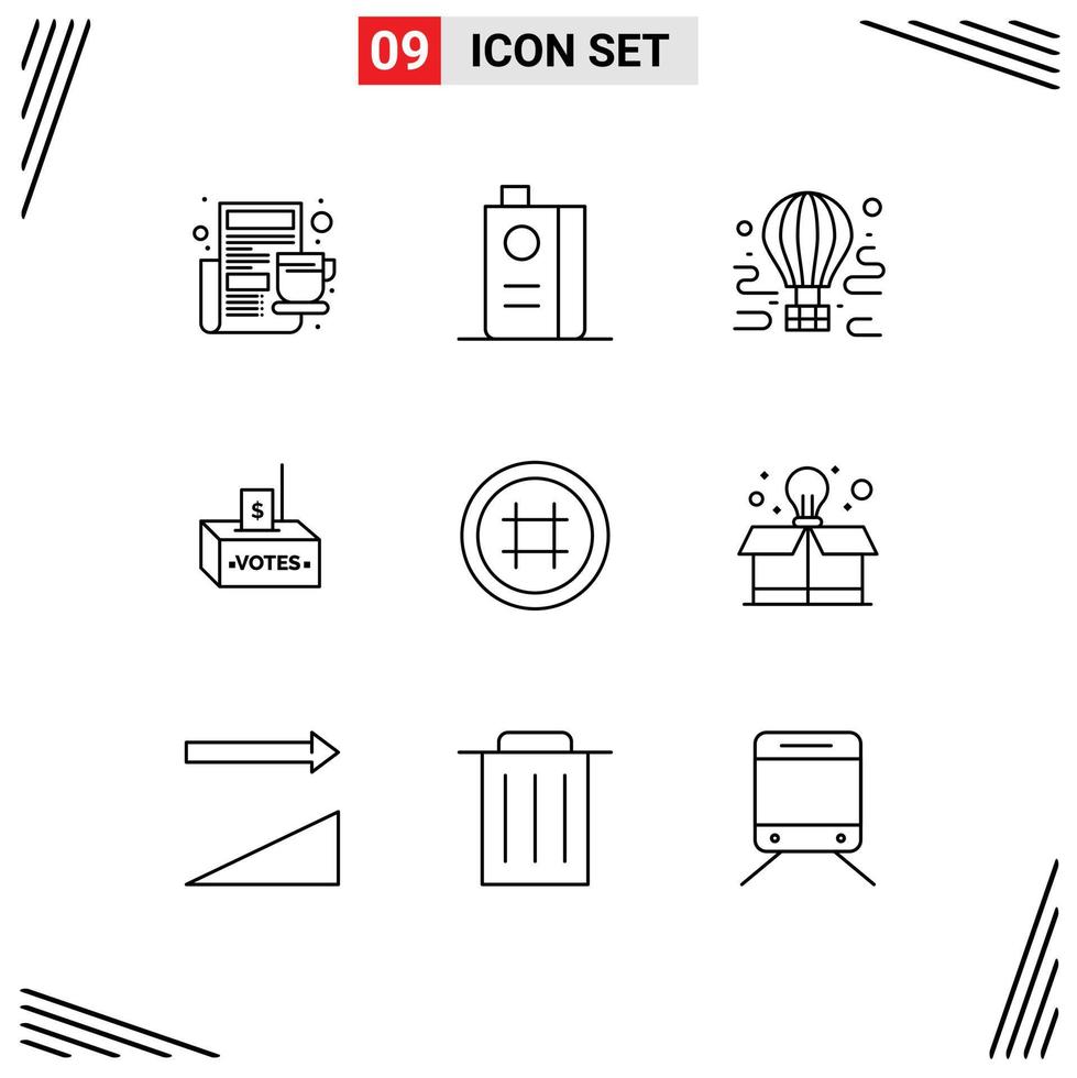 Pictogram Set of 9 Simple Outlines of influence corruption fruit juice bribe travel Editable Vector Design Elements