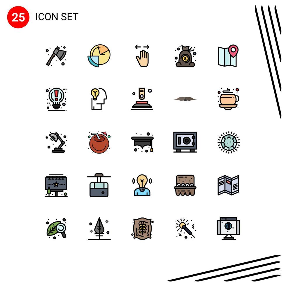 Set of 25 Modern UI Icons Symbols Signs for finance cash monitoring bag right Editable Vector Design Elements