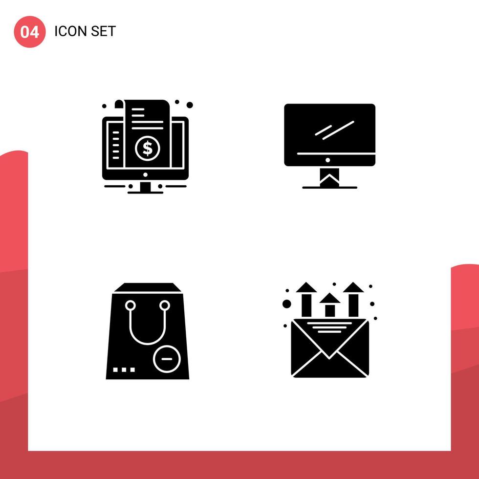 Group of 4 Modern Solid Glyphs Set for bill pc price monitor e Editable Vector Design Elements