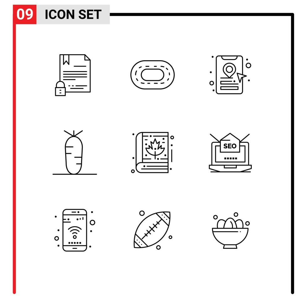 User Interface Pack of 9 Basic Outlines of bible leaf book cab autumn food Editable Vector Design Elements