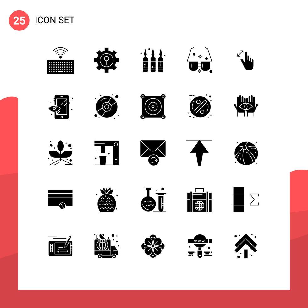 Group of 25 Modern Solid Glyphs Set for gestures sunglasses drug sun modern Editable Vector Design Elements