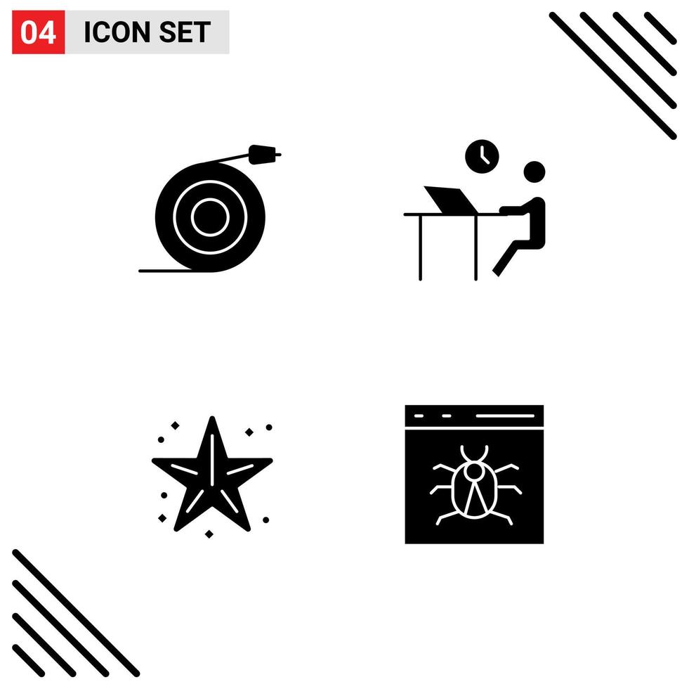 Pack of 4 creative Solid Glyphs of curved beach water office sea Editable Vector Design Elements