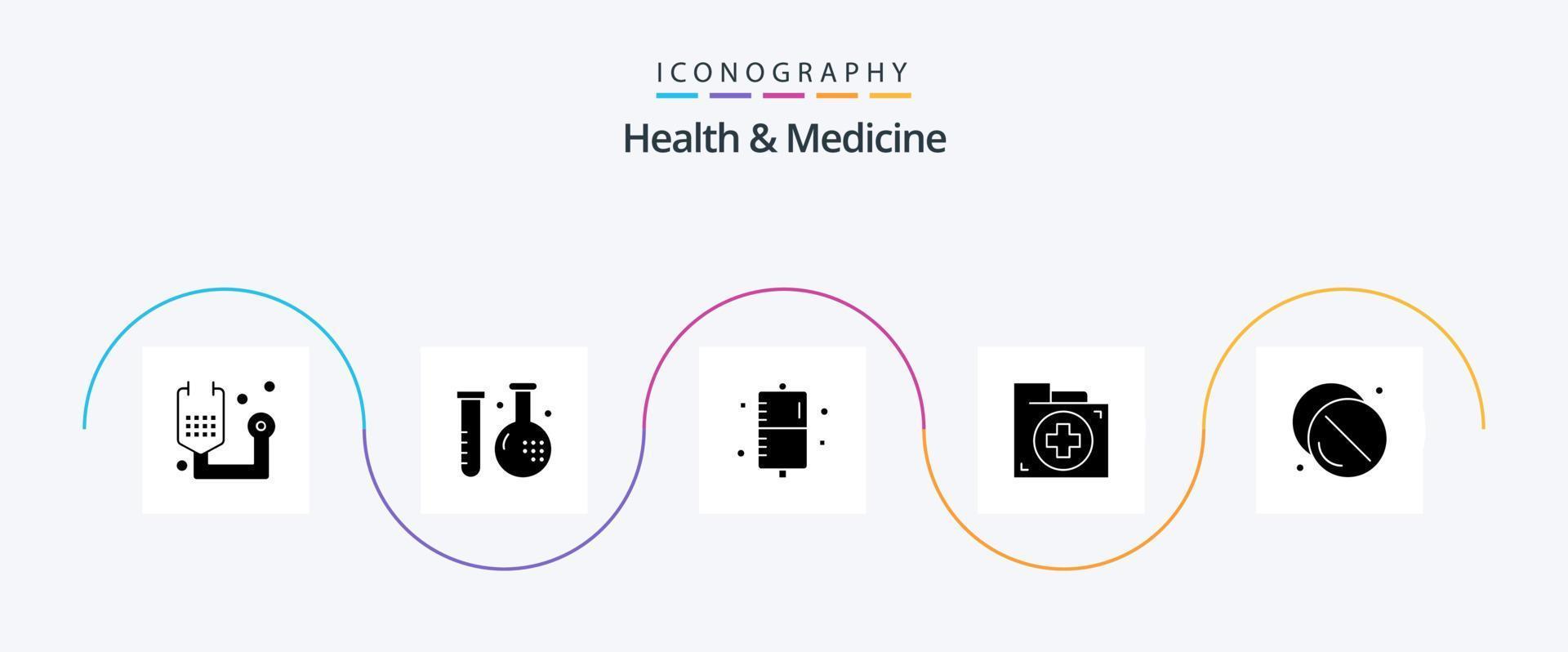 Health and Medicine Glyph 5 Icon Pack Including hospital. drug. form. folder. document vector