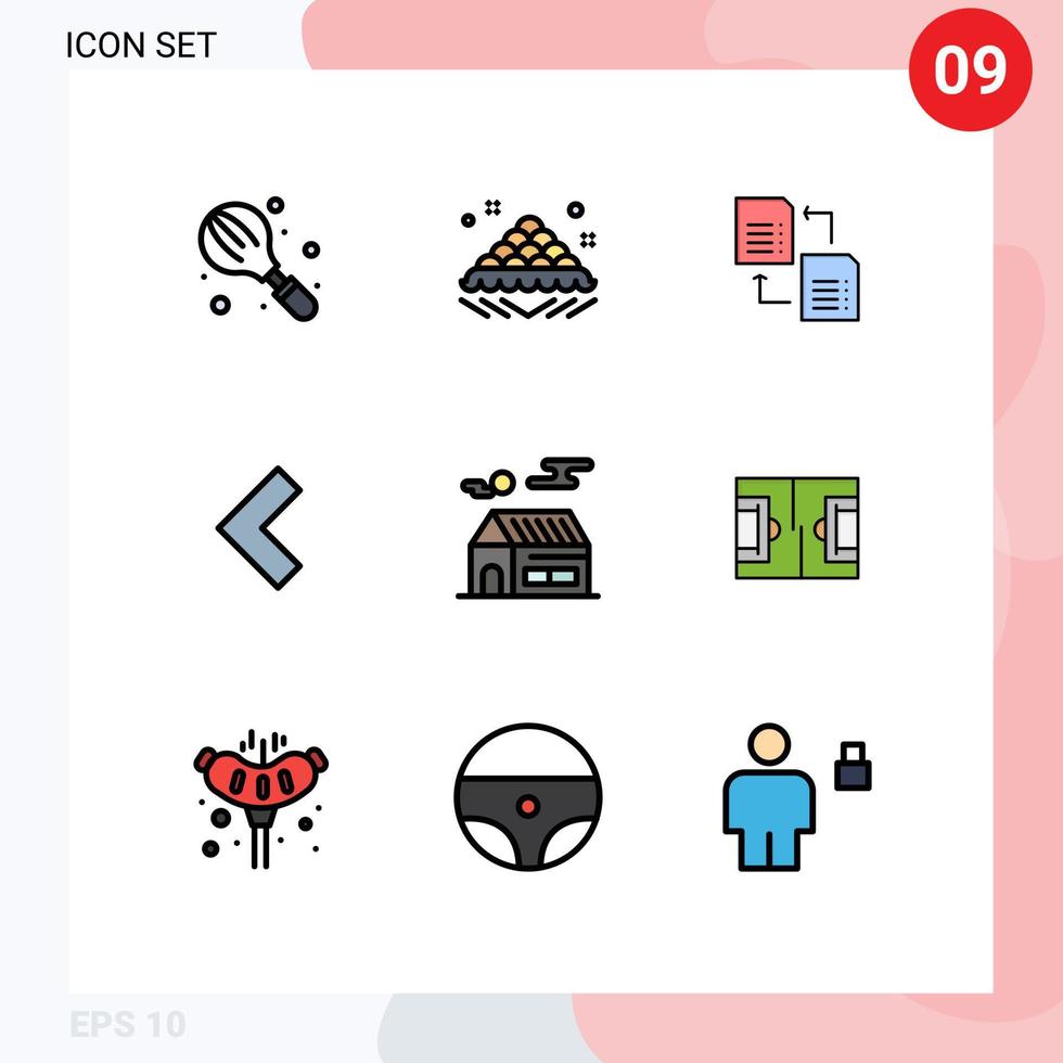 9 Universal Filledline Flat Colors Set for Web and Mobile Applications home back open arrow share Editable Vector Design Elements