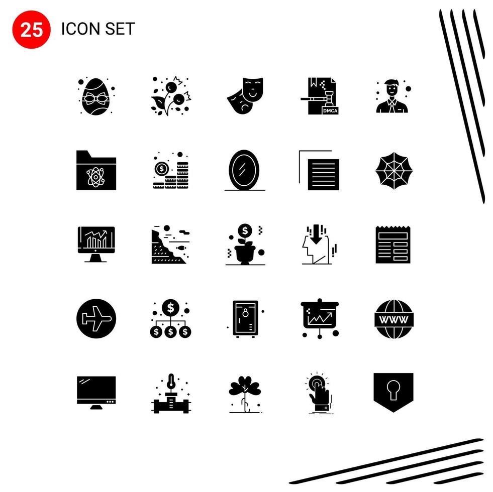 25 Universal Solid Glyphs Set for Web and Mobile Applications man file mask dmca copyright Editable Vector Design Elements