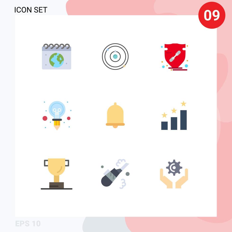 Set of 9 Modern UI Icons Symbols Signs for alert idea trust creativity shield Editable Vector Design Elements