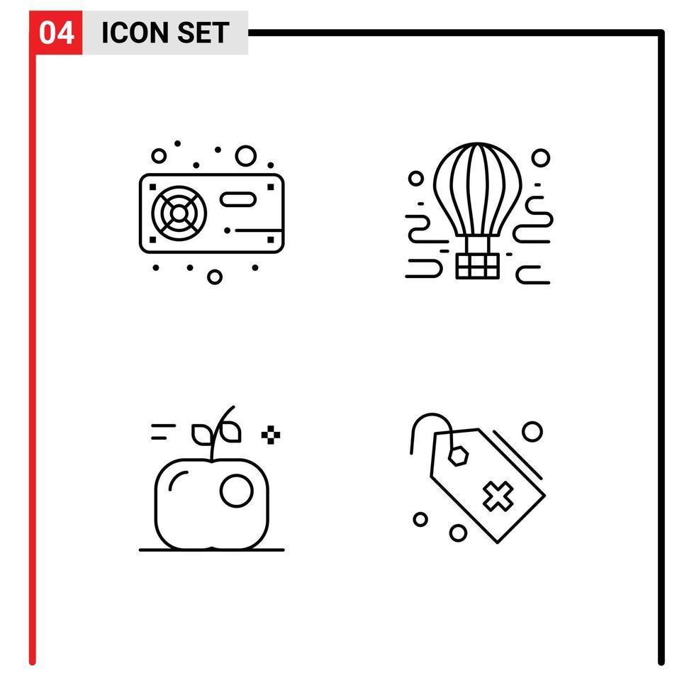 Line Pack of 4 Universal Symbols of computer balloon radiator airdrop education Editable Vector Design Elements