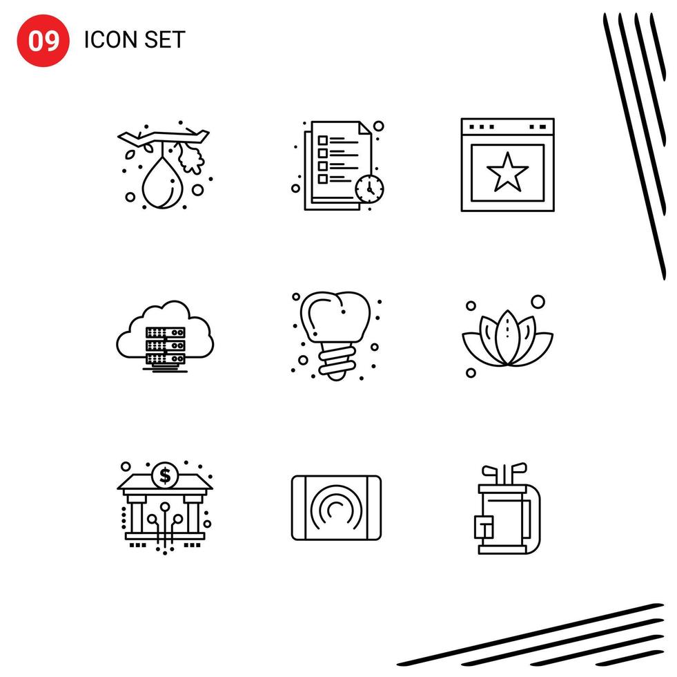 Group of 9 Outlines Signs and Symbols for implanting data article computing cloud Editable Vector Design Elements