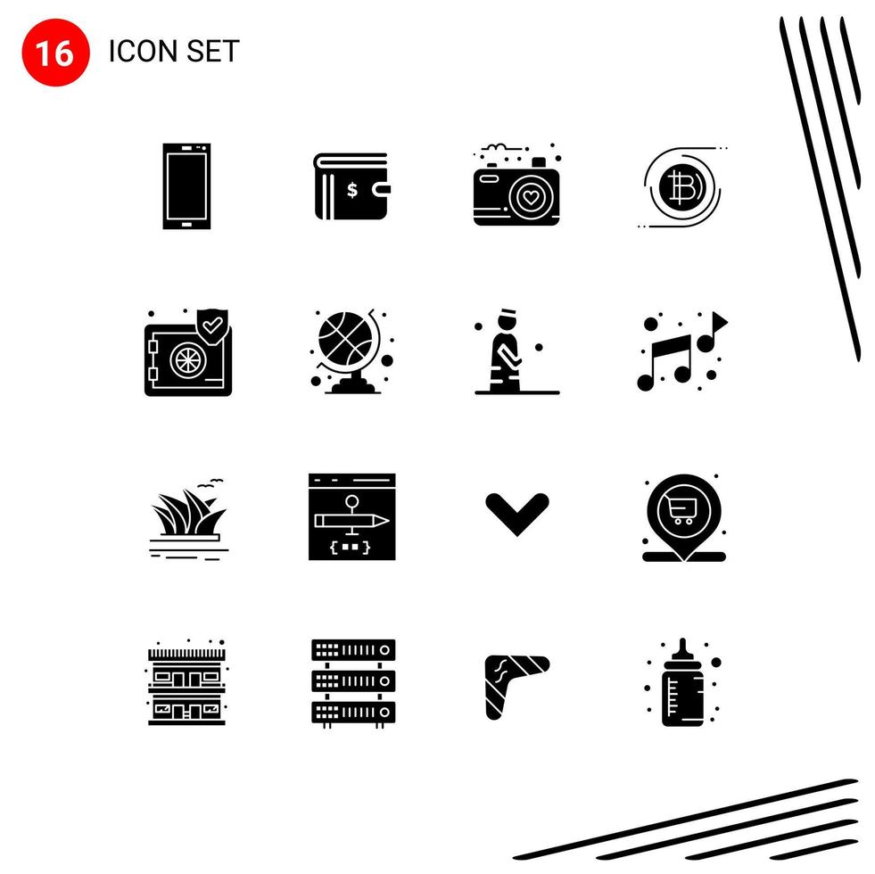 Modern Set of 16 Solid Glyphs and symbols such as decentralized blockchain cash s love Editable Vector Design Elements
