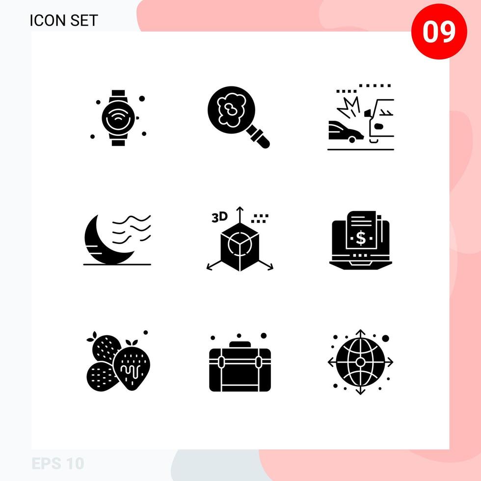 9 Creative Icons Modern Signs and Symbols of coding sleep accident night climate Editable Vector Design Elements