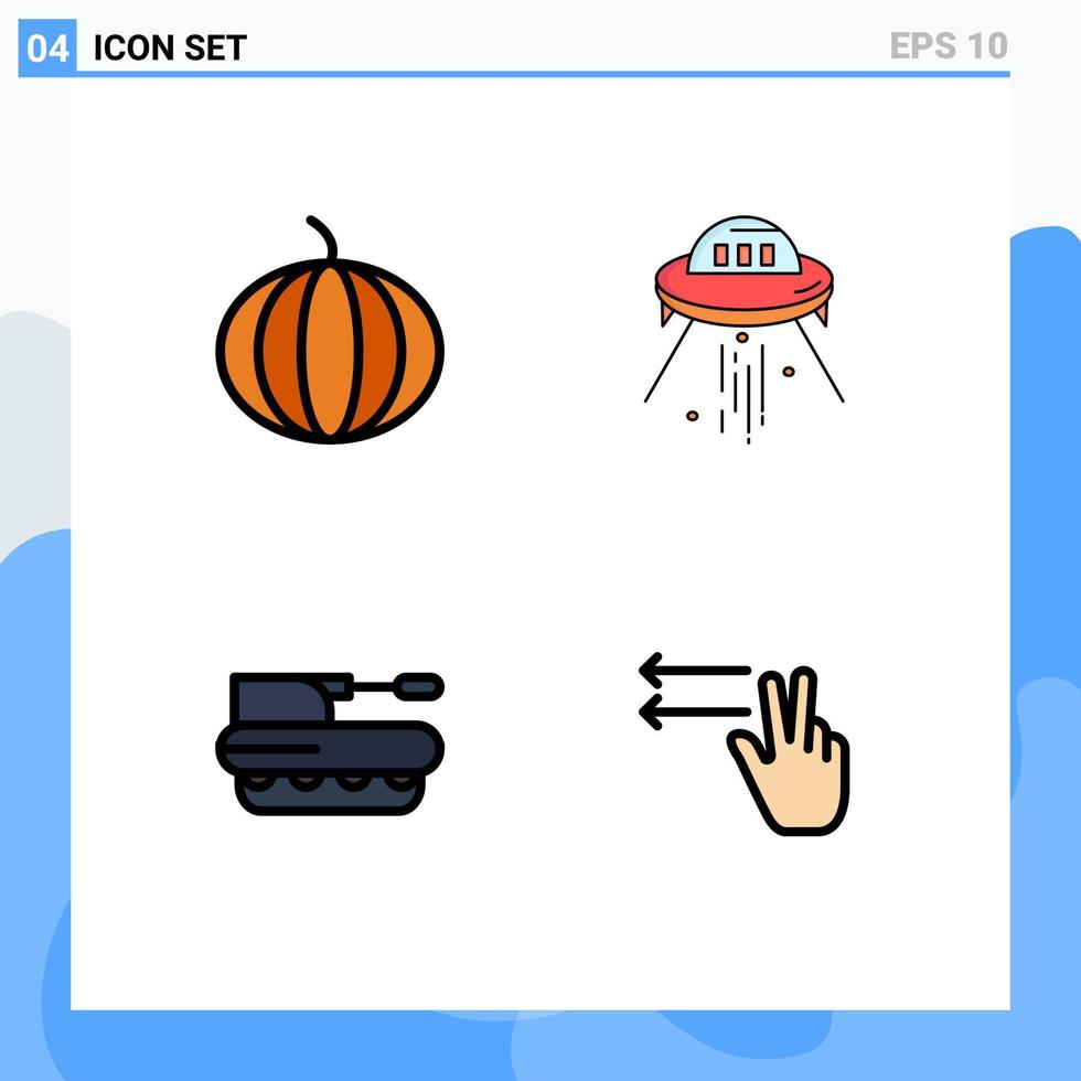 paquete de 4 colores planos creativos de línea de llenado de elementos de diseño vectorial editables de tanque alienígena espacial militar de calabaza vector