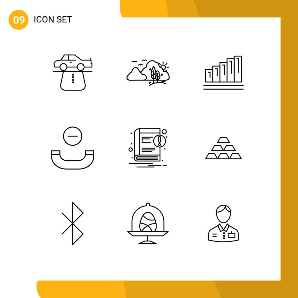 Pictogram Set of 9 Simple Outlines of book handset nature call graph Editable Vector Design Elements