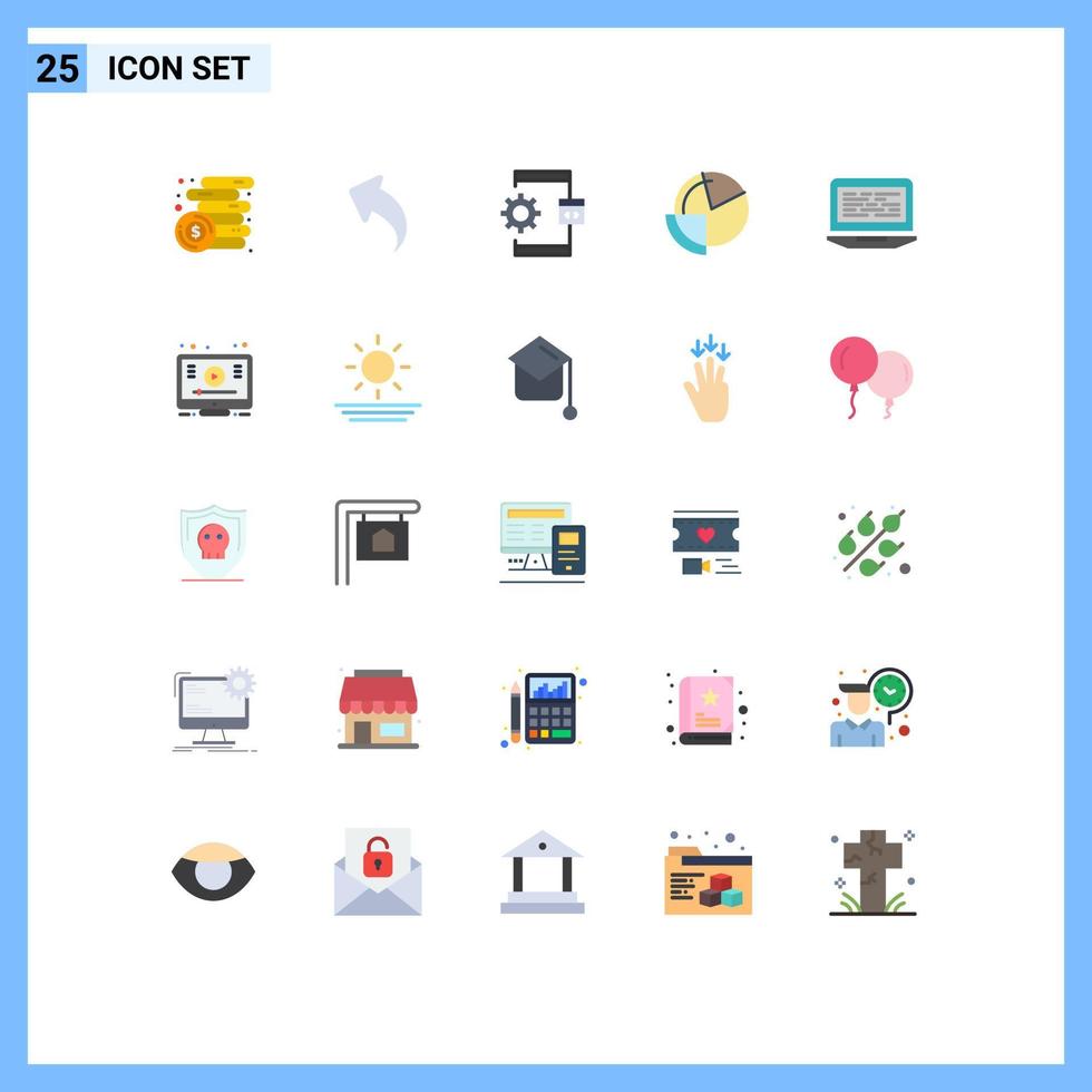 Concepto de 25 colores planos para sitios web móviles y aplicaciones Diagrama de computadora portátil Codificación Análisis de datos Elementos de diseño de vectores editables