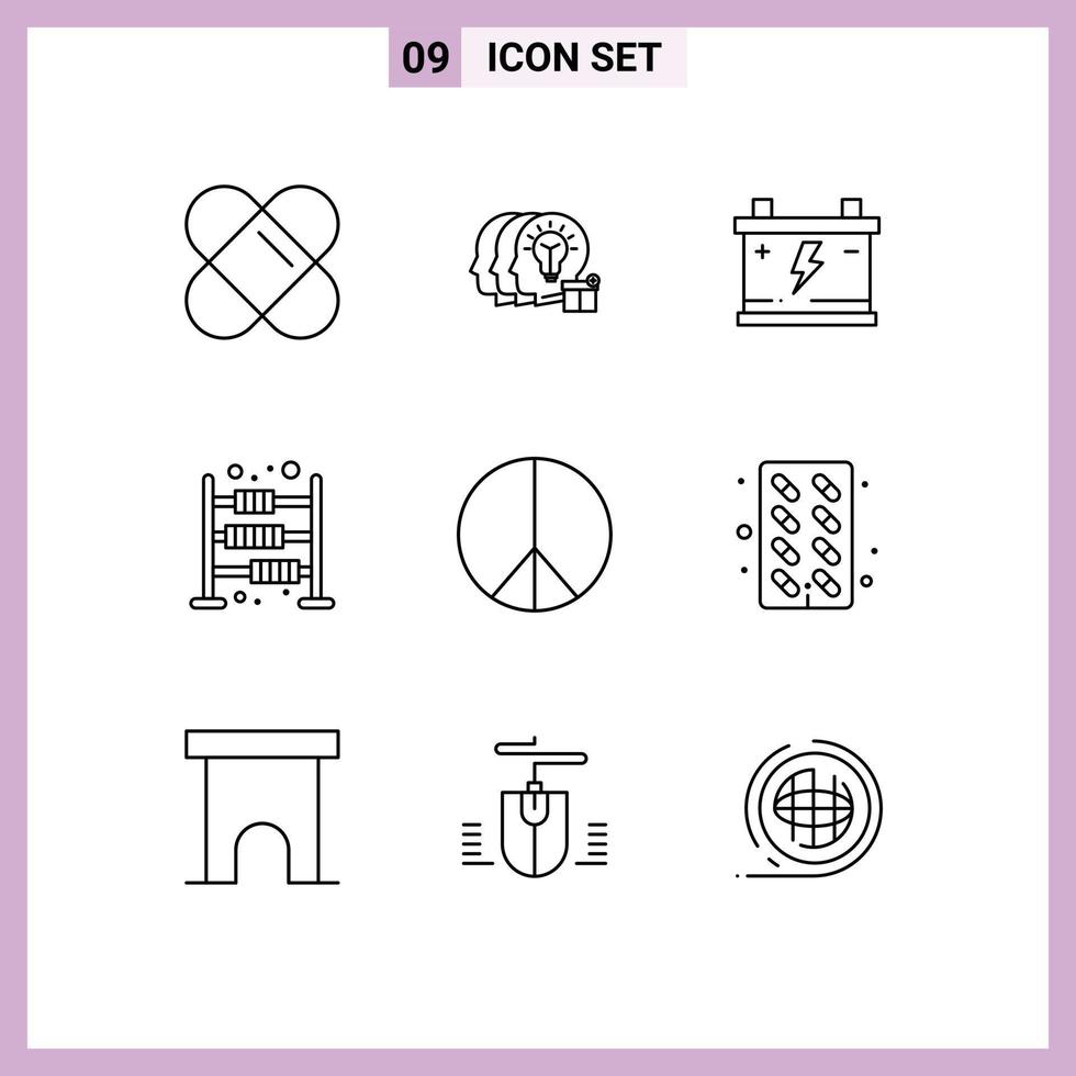 Stock Vector Icon Pack of 9 Line Signs and Symbols for capsule hippie power freedom economy Editable Vector Design Elements