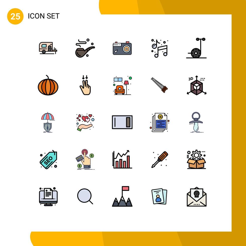 Pack of 25 Modern Filled line Flat Colors Signs and Symbols for Web Print Media such as segway motor image paint art Editable Vector Design Elements