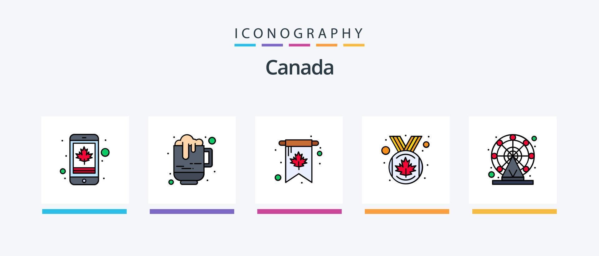 la línea de canadá llenó el paquete de 5 iconos, incluida la botella. día. Canadá. mes. calendario. diseño de iconos creativos vector