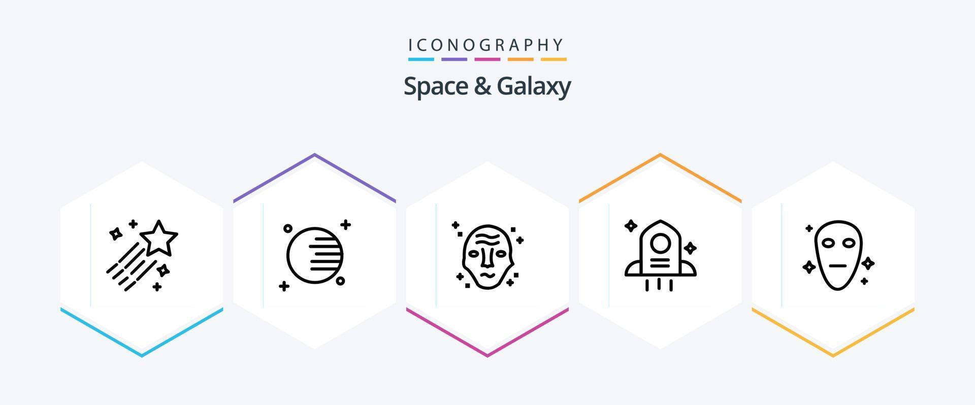 Space And Galaxy 25 Line icon pack including space. alien. galaxy. space. astronomy vector