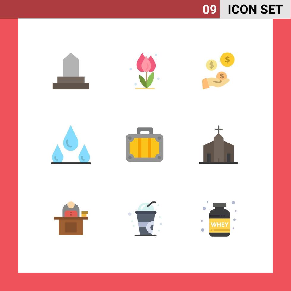 Universal Icon Symbols Group of 9 Modern Flat Colors of holiday wet rose weather industry Editable Vector Design Elements
