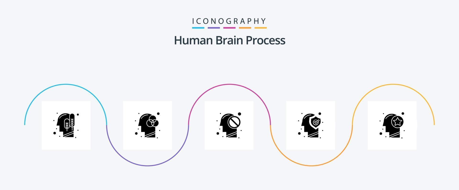 Human Brain Process Glyph 5 Icon Pack Including head. protect. human. human. brain vector