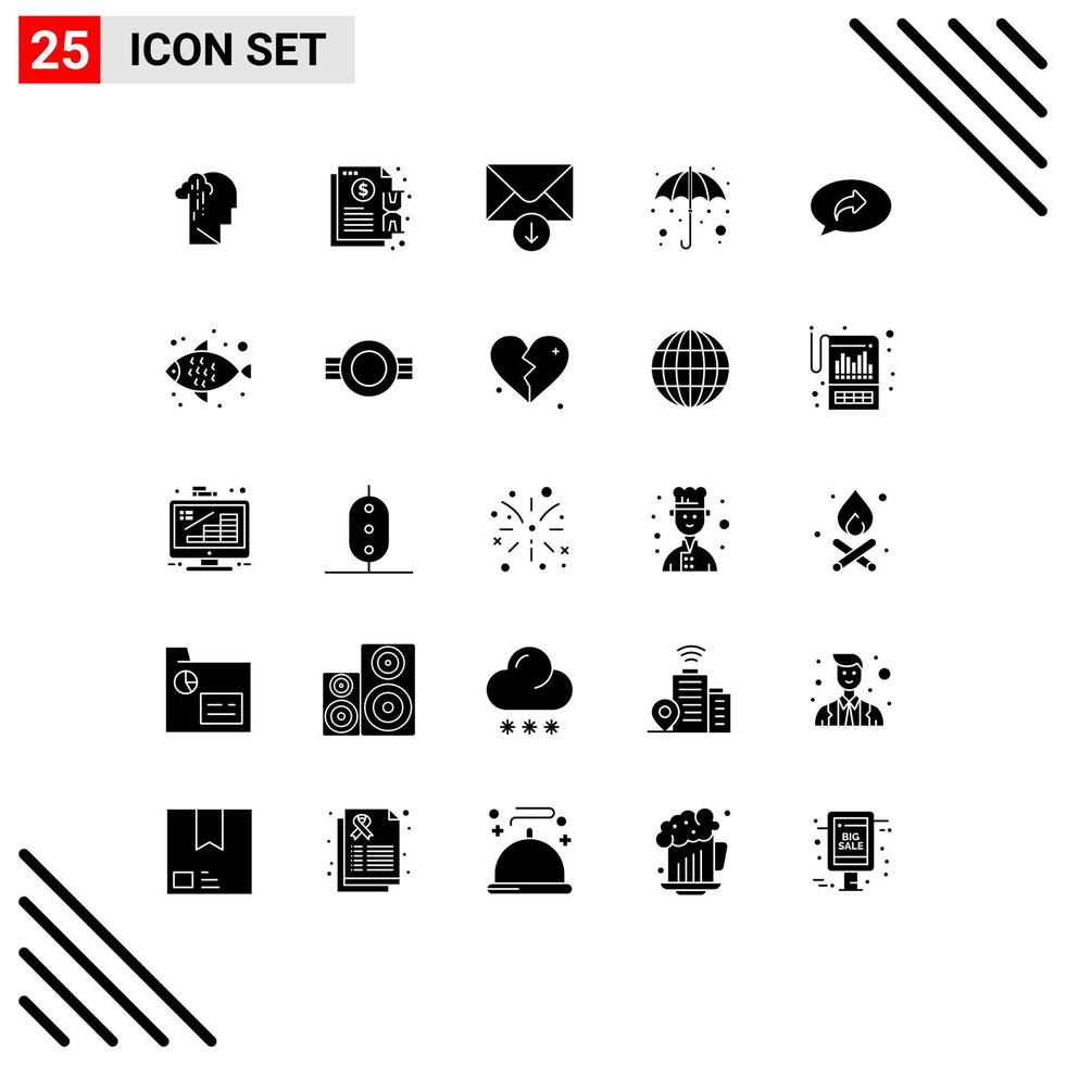 Pack of 25 Modern Solid Glyphs Signs and Symbols for Web Print Media such as basic rain notification gras send Editable Vector Design Elements