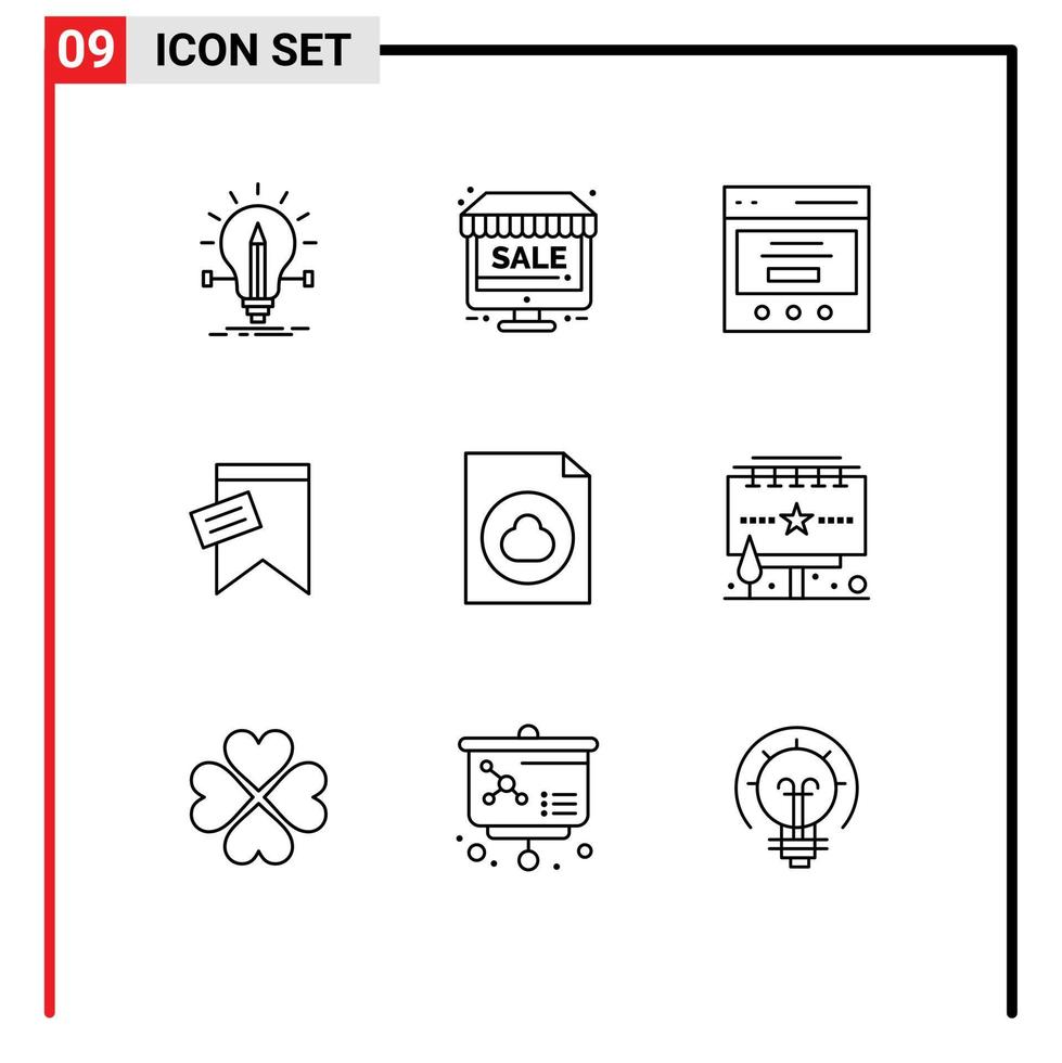 Pictogram Set of 9 Simple Outlines of cloud sign shop tag user Editable Vector Design Elements