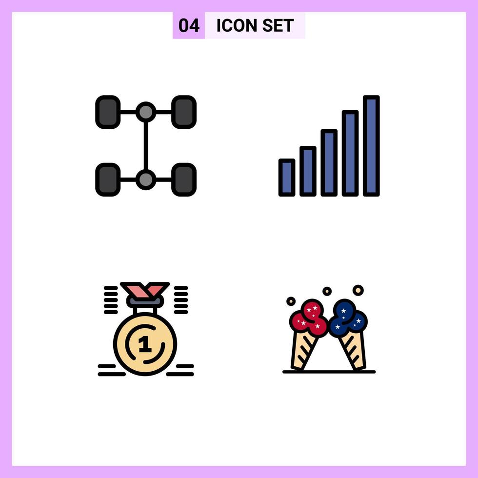 4 Filledline Flat Color concept for Websites Mobile and Apps automobile win phone medal ice Editable Vector Design Elements