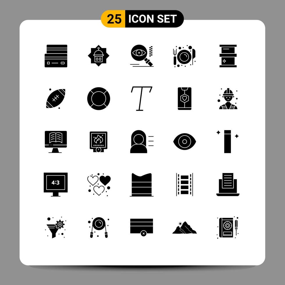 Pictogram Set of 25 Simple Solid Glyphs of plate eat islam dining view Editable Vector Design Elements