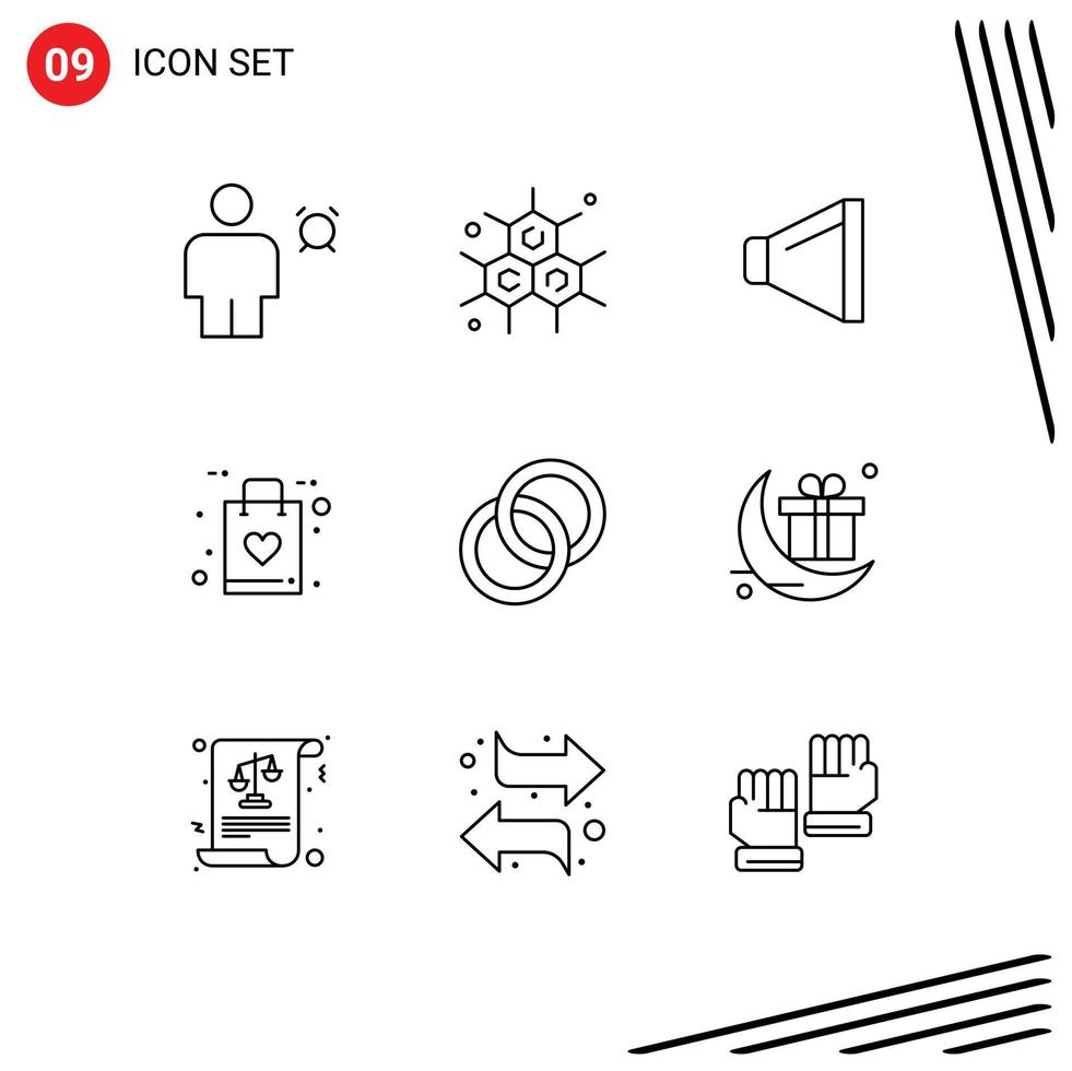 User Interface Pack of 9 Basic Outlines of couple ring sound faq shop Editable Vector Design Elements