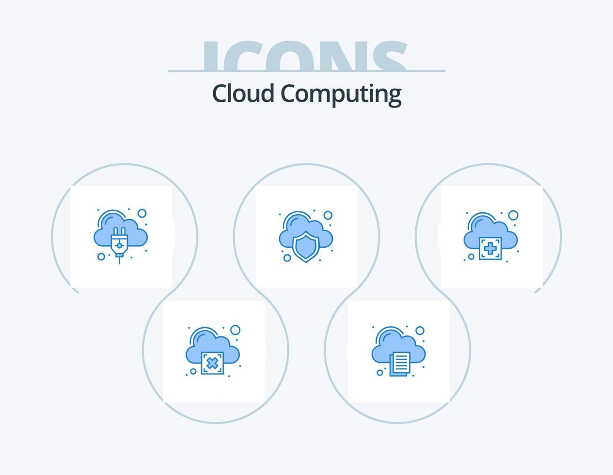 paquete de iconos azul de computación en la nube 5 diseño de iconos. más. alojamiento en la nube proteccion. nube vector