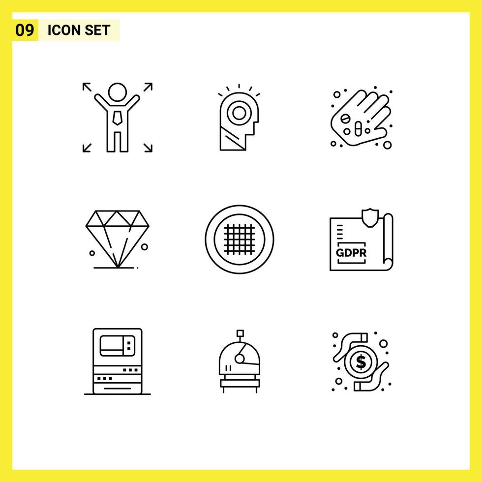 Set of 9 Commercial Outlines pack for streamline layout medicine grid jewl Editable Vector Design Elements