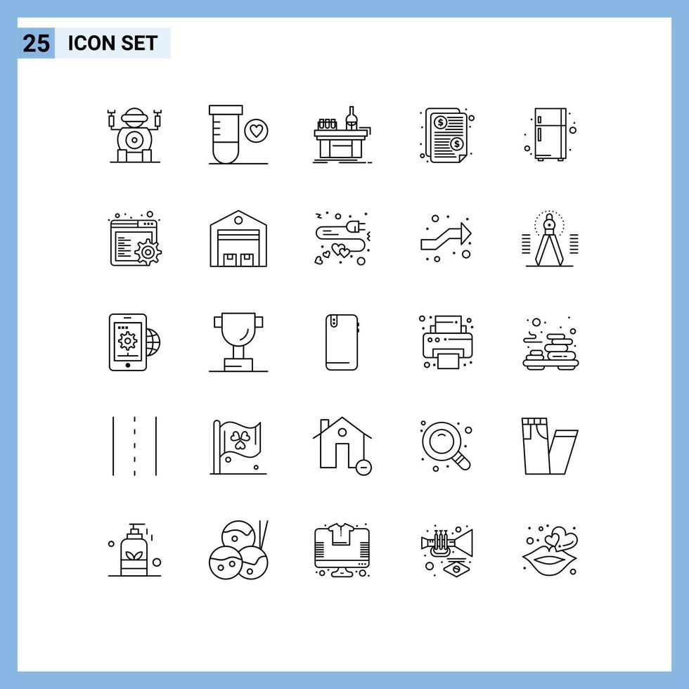 Mobile Interface Line Set of 25 Pictograms of refrigerator electronic device lab paid invoice Editable Vector Design Elements