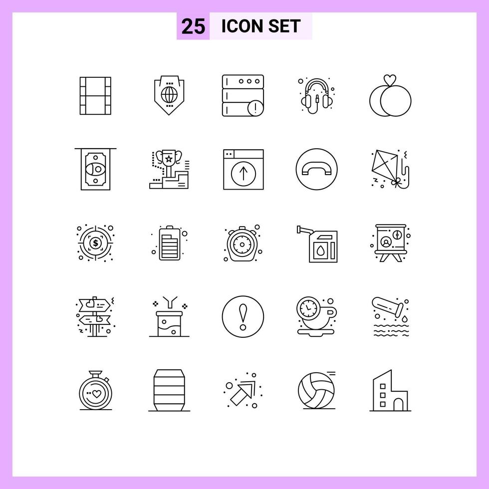 25 Universal Line Signs Symbols of wedding marriage alert headphone computer Editable Vector Design Elements