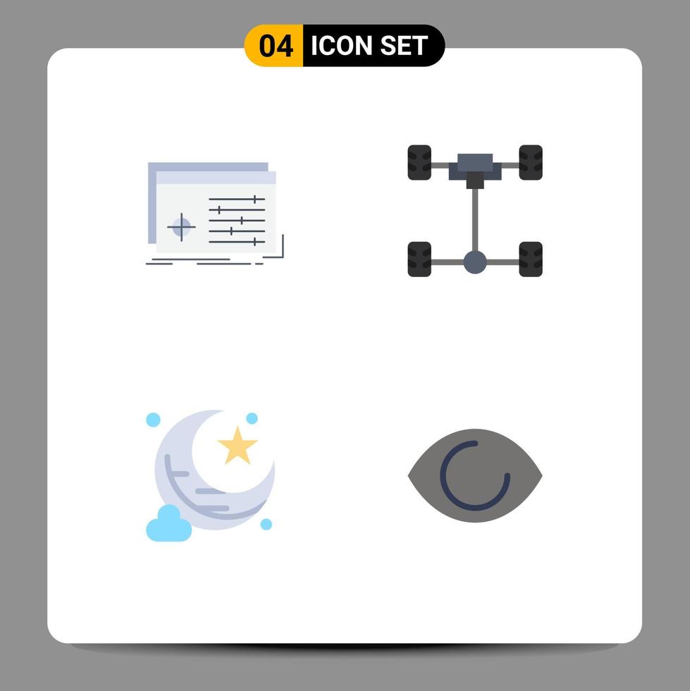 User Interface Pack of 4 Basic Flat Icons of file moon settings car star Editable Vector Design Elements