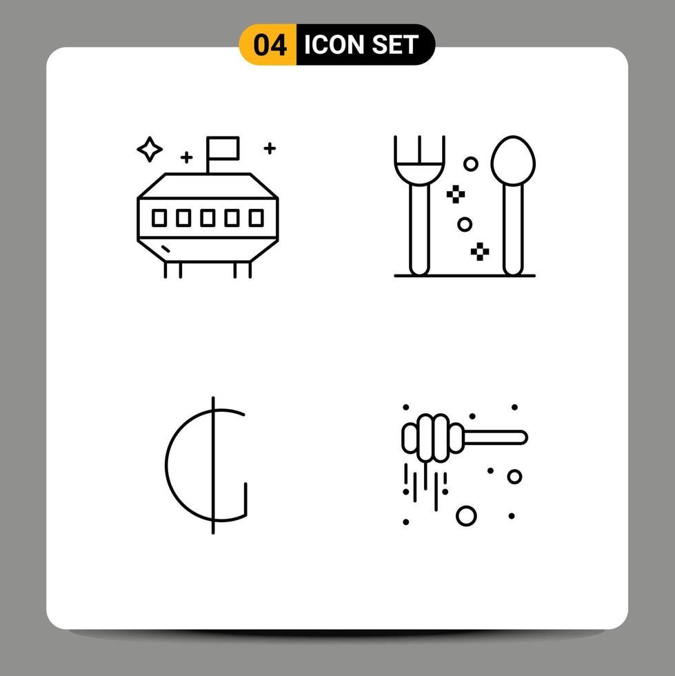 4 Thematic Vector Filledline Flat Colors and Editable Symbols of astronomy paraguayan cutlery currency honey Editable Vector Design Elements