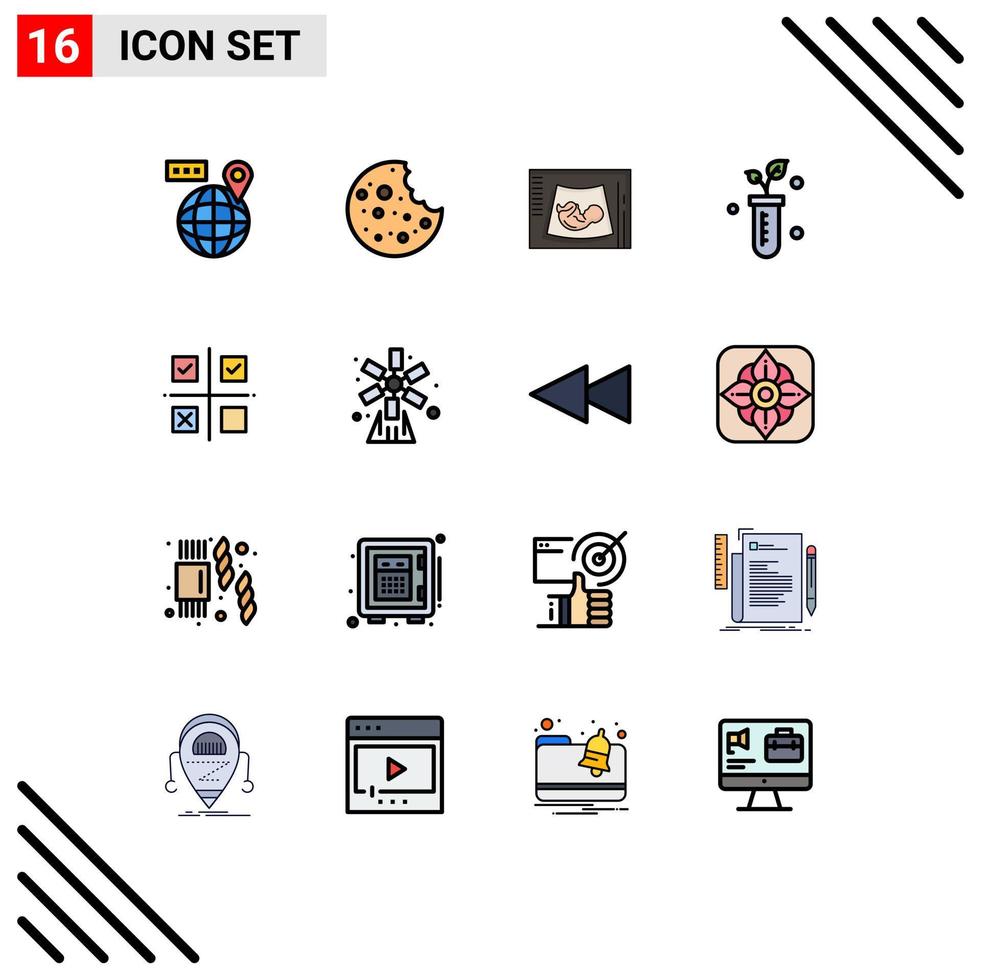 Universal Icon Symbols Group of 16 Modern Flat Color Filled Lines of management science pregnancy lab tube Editable Creative Vector Design Elements