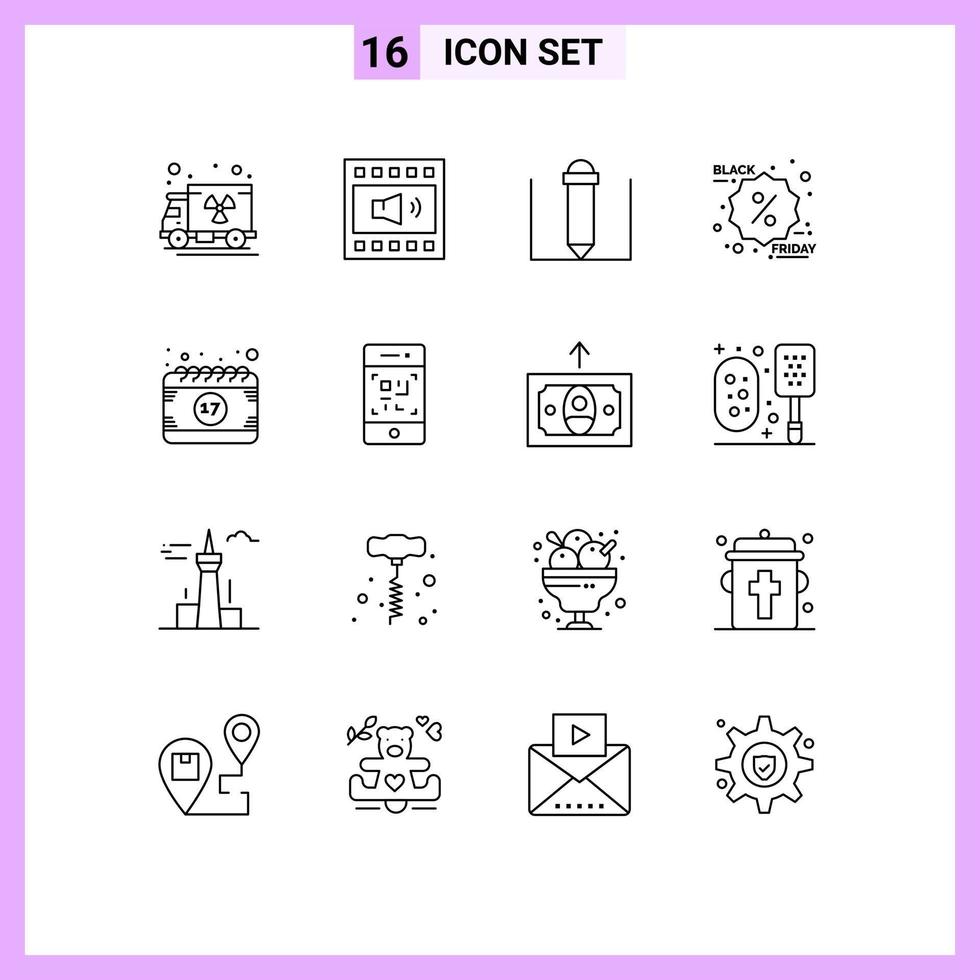 Pack of 16 creative Outlines of festival date pencil calendar label Editable Vector Design Elements