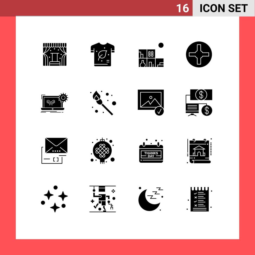 Mobile Interface Solid Glyph Set of 16 Pictograms of electronics blueprint shirt screwdriver cross Editable Vector Design Elements