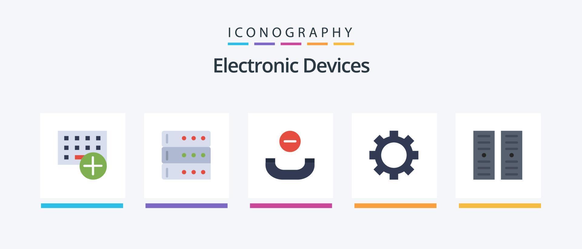 Devices Flat 5 Icon Pack Including server. data center. call. technology. gadget. Creative Icons Design vector