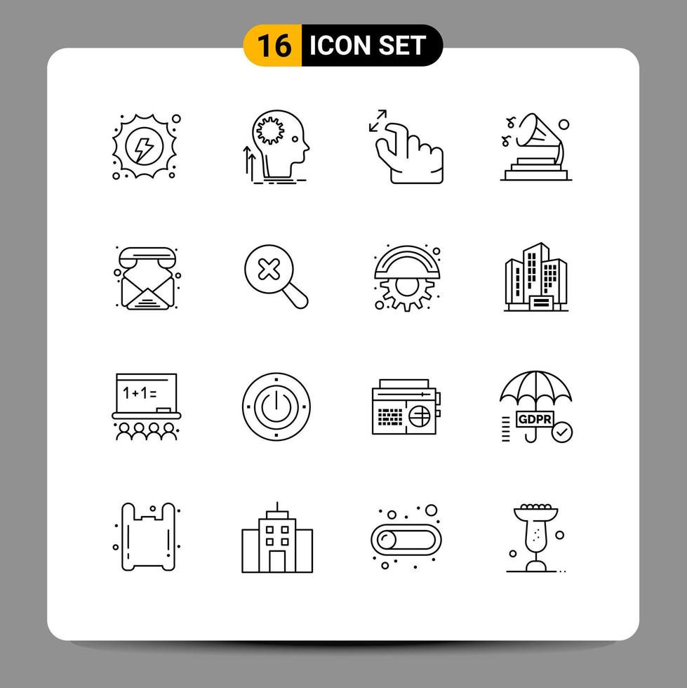16 User Interface Outline Pack of modern Signs and Symbols of contacts speaker brainstorming sound zoom Editable Vector Design Elements