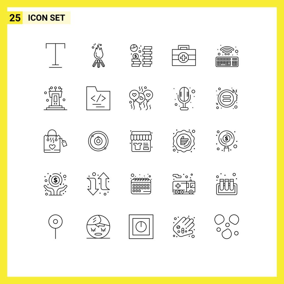 25 Thematic Vector Lines and Editable Symbols of wifi medical coin kit saving Editable Vector Design Elements