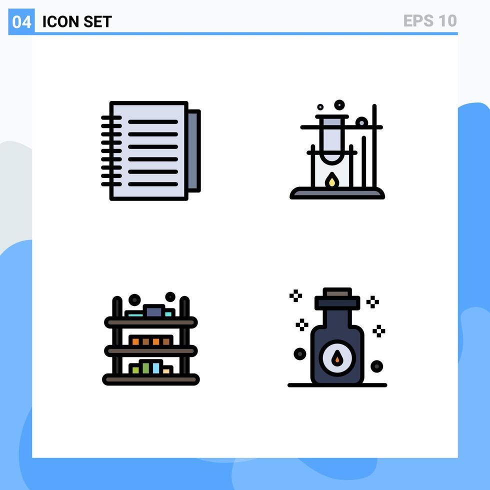 grupo de 4 signos y símbolos de colores planos de línea rellena para espacio de papel de balsa de notas que venden elementos de diseño de vectores editables