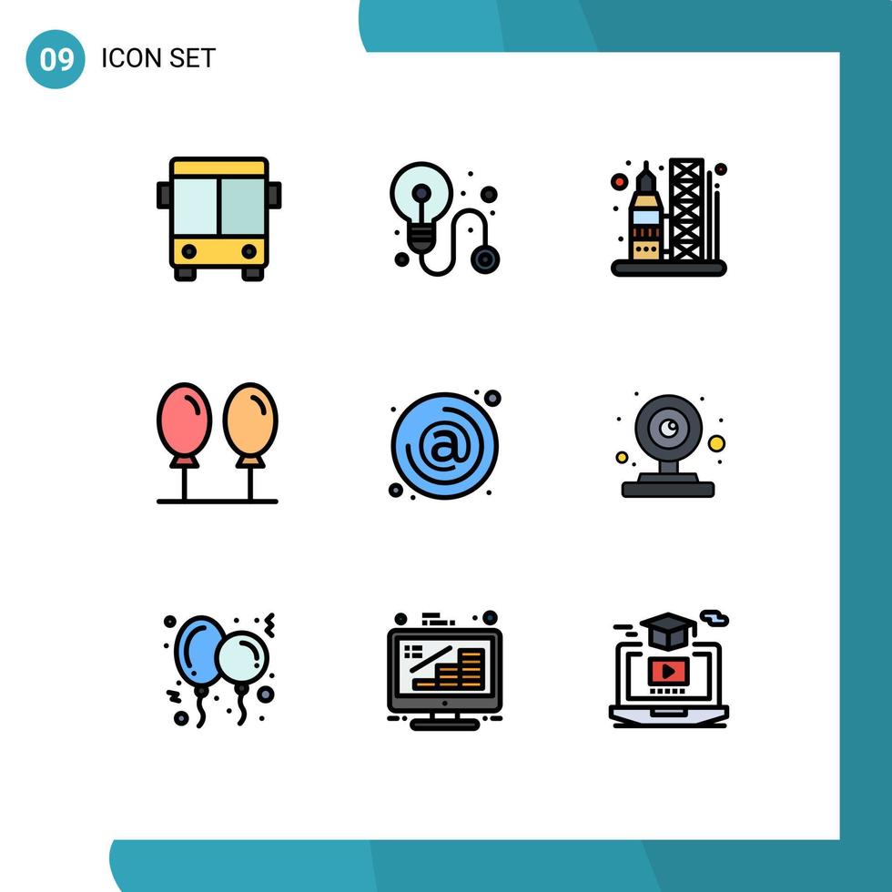 Editable Vector Line Pack of 9 Simple Filledline Flat Colors of email at rocket address balloon Editable Vector Design Elements