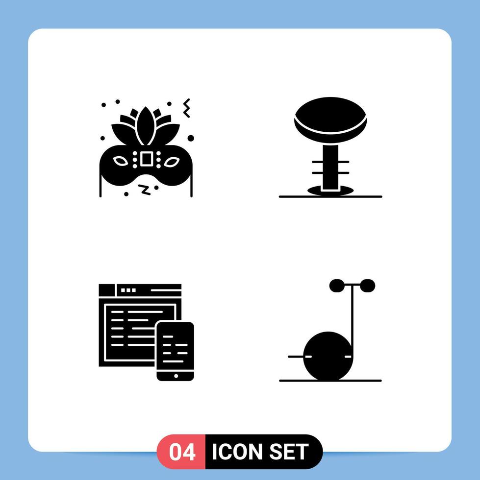 4 Universal Solid Glyphs Set for Web and Mobile Applications costume website bar stool motor Editable Vector Design Elements